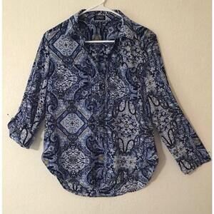 Women's Jones New York Blue and Yellow Paisley Blouse Size S